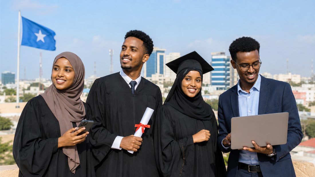 Somali university graduates in caps and gowns