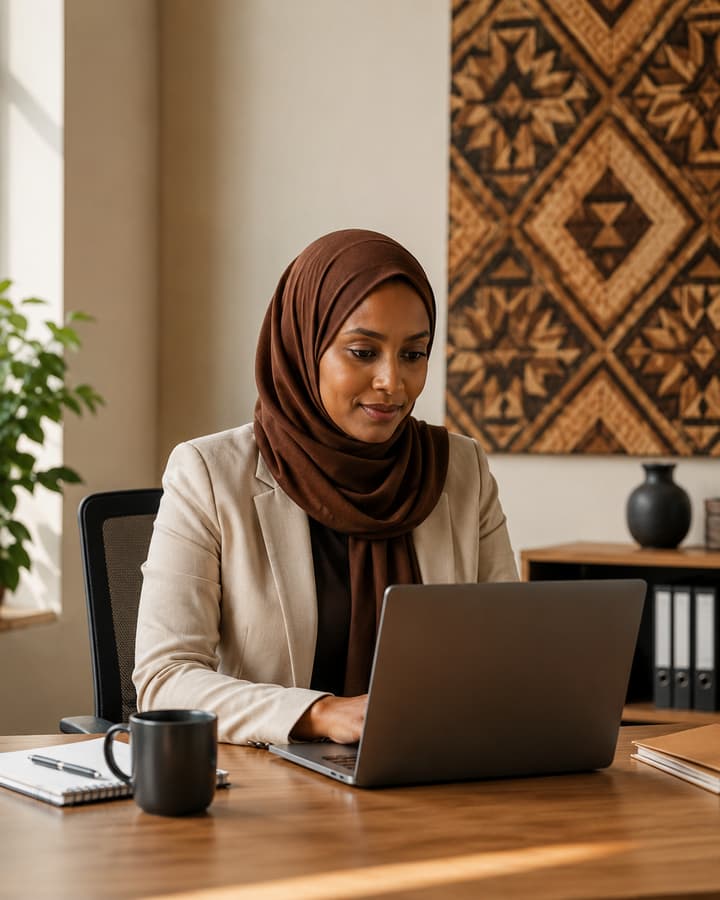 Somali hiring manager reviewing applicants · Loo-shaqeeye Soomaali ah