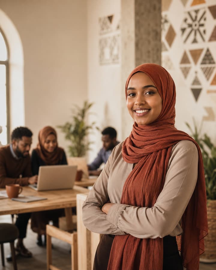 Somali business owner preparing a tender bid · Qandaraas qaate Soomaali ah